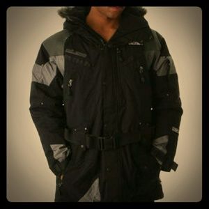 Unisex long North face jacket fur hood